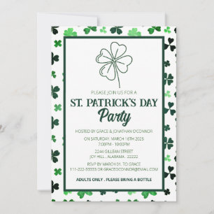 Elegant Green Shamrock St. Patrick's Day Party Invitation