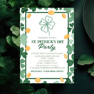 Elegant Green Shamrock St. Patrick's Day Party Invitation