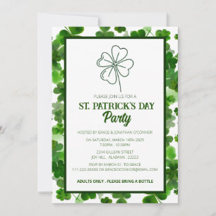 Elegant Green Shamrock St. Patrick's Day Party Invitation