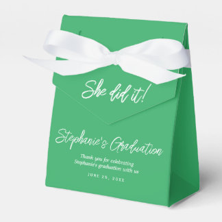 Elegant Green She Did It Graduation Party  Favor Box