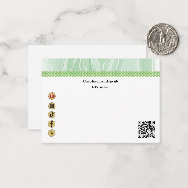 Elegant Green Silk, Social Media & QR Code Card (Front/Back In Situ)