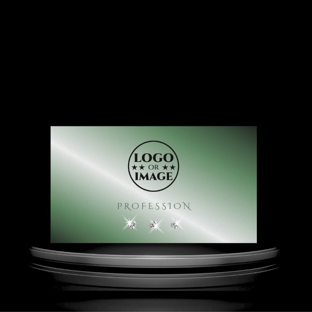 Elegant Green Silver Sparkling Diamonds with Logo Business Card (Creator Uploaded)