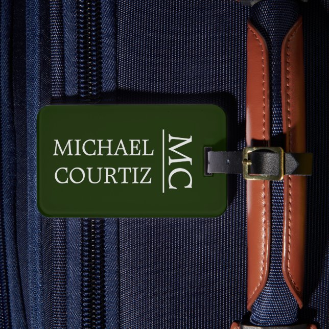 Elegant green simple Monogrammed personalize  Luggage Tag (Front Insitu 4)