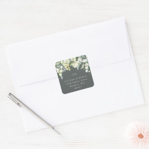 Elegant Green Snowberry+Eucalyptus Address Classic Square Sticker