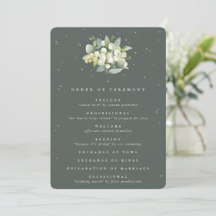 Elegant Green Snowberry+Eucalyptus Bouquet Wedding Program