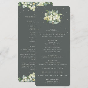 Elegant Green Snowberry+Eucalyptus Bouquet Wedding Program