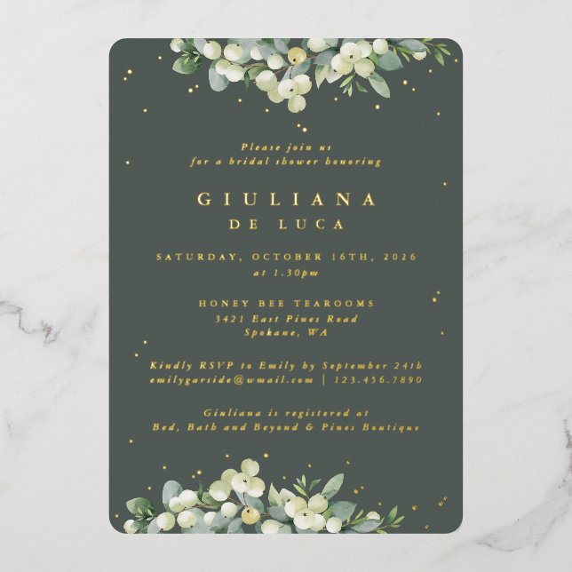 Elegant Green Snowberry+Eucalyptus Bridal Shower (Front)