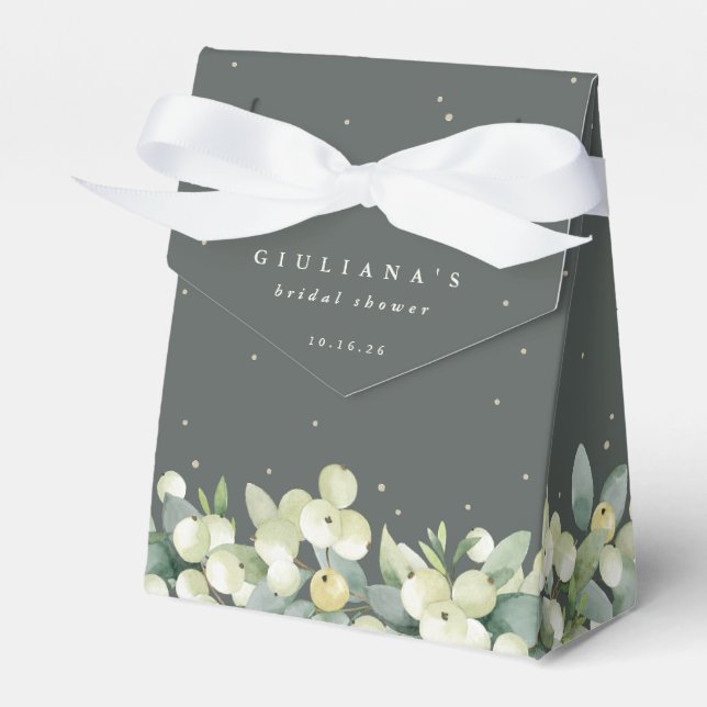 Elegant Green Snowberry+Eucalyptus Bridal Shower Favor Box (Front Side)