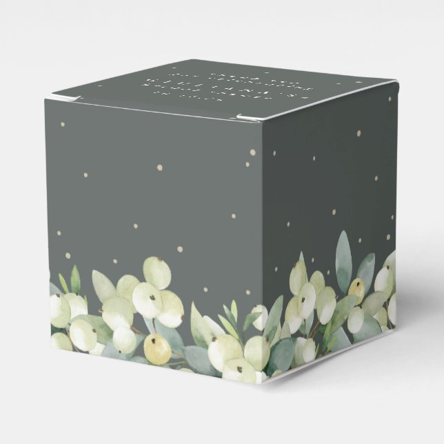 Elegant Green Snowberry+Eucalyptus Bridal Shower Favor Box (Front Side)