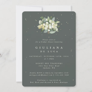 Elegant Green Snowberry+Eucalyptus Bridal Shower Invitation