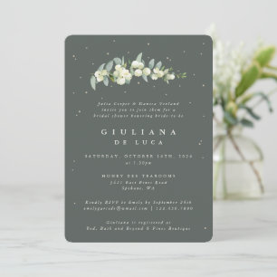 Elegant Green Snowberry+Eucalyptus Bridal Shower Invitation
