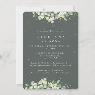 Elegant Green Snowberry+Eucalyptus Bridal Shower Invitation