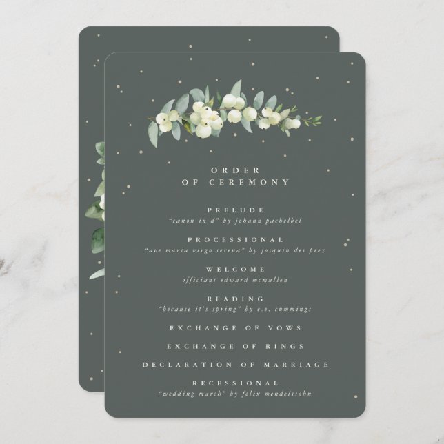 Elegant Green Snowberry+Eucalyptus Stem Wedding Program (Front/Back)
