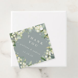 Elegant Green Snowberry+Eucalyptus Wedding Favour Tags