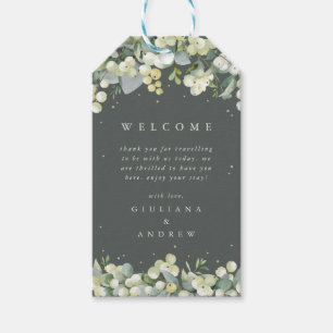 Elegant Green Snowberry+Eucalyptus Wedding Welcome Gift Tags