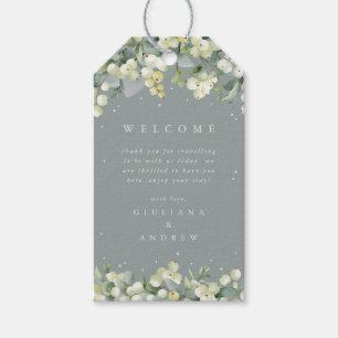 Elegant Green Snowberry+Eucalyptus Wedding Welcome Gift Tags