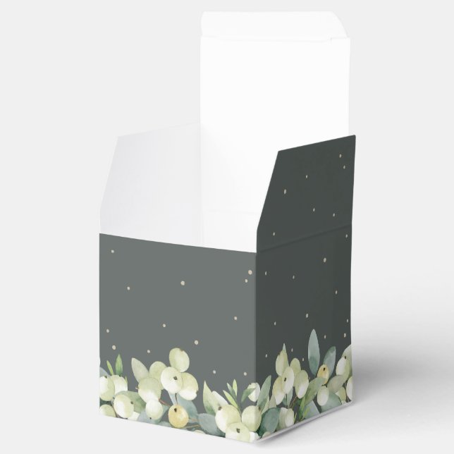 Elegant Green Snowberry+Eucalyptus Winter Wedding Favor Box (Opened)