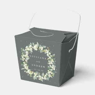 Elegant Green Snowberry+Eucalyptus Winter Wedding Favor Box