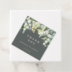 Elegant Green Snowberry+Eucalyptus Winter Wedding Favour Tags