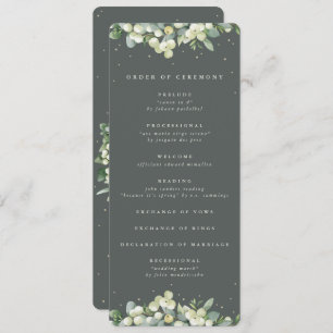 Elegant Green Snowberry+Eucalyptus Winter Wedding Program