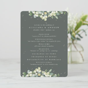 Elegant Green Snowberry+Eucalyptus Winter Wedding Program