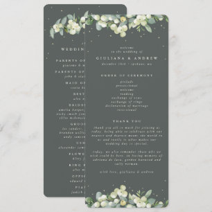 Elegant Green Snowberry+Eucalyptus Winter Wedding Program