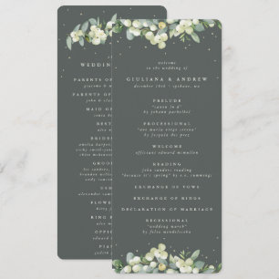 Elegant Green Snowberry+Eucalyptus Winter Wedding Program