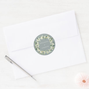 Elegant Green Snowberry+Eucalyptus Wreath Wedding Classic Round Sticker