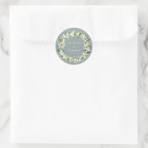 Elegant Green Snowberry+Eucalyptus Wreath Wedding Classic Round Sticker