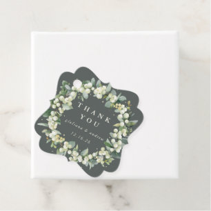 Elegant Green Snowberry+Eucalyptus Wreath Wedding Favour Tags