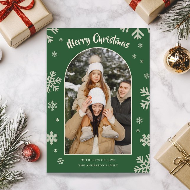 Elegant Green Snowflake Christmas Photo Card (Elegant Green Snowflake Christmas Photo Card)