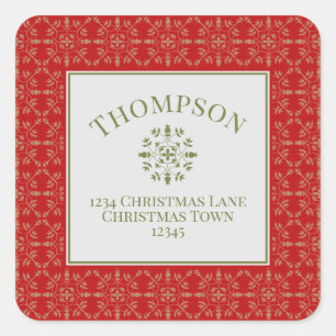 Elegant Green Snowflake Pattern Border  Square Sticker