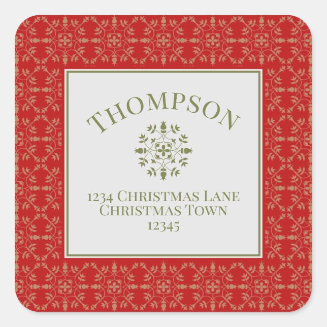Elegant Green Snowflake Pattern Border  Square Sticker (Front)