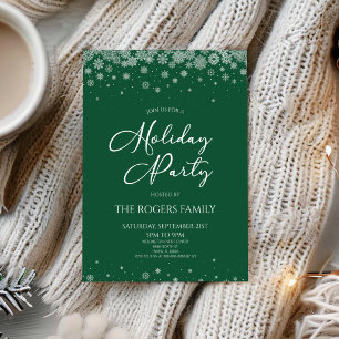 Elegant Green Snowflake Winter Holiday Party Invitation
