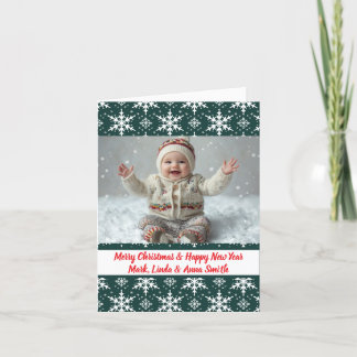 Elegant Green Snowflakes Christmas Folding Photo  Holiday Card