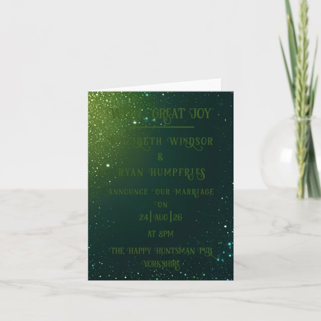 Elegant Green Sparkle Design for Wedding  Announcement (Front)