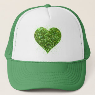 Elegant green sparkle glitter heart trucker hat