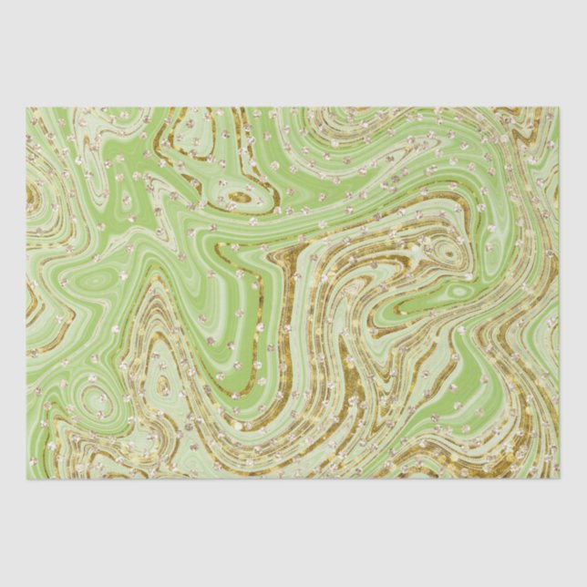 Elegant Green Sparkle Swirls Glitter Sequins Tissue Paper (Front)
