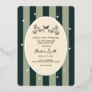 Elegant Green Striped Holiday Party Invitation
