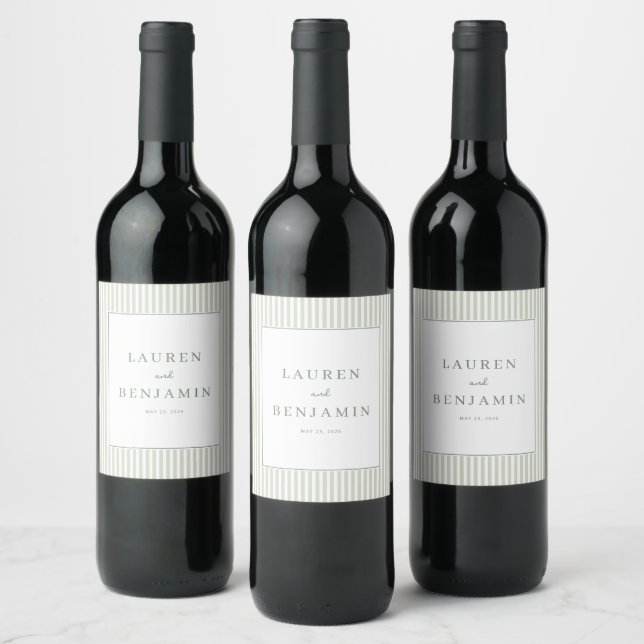 Elegant Green Striped Minimalist Wine Label (Bottles)