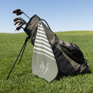Elegant Green Striped Personalized Monogram Name  Golf Towel