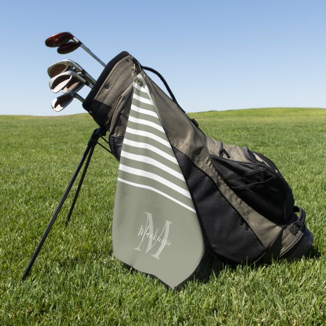 Elegant Green Striped Personalized Monogram Name  Golf Towel (Green)
