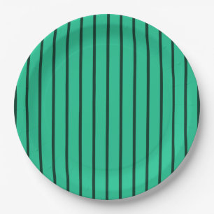 Elegant Green Striped Retro Vintage Modern Paper Plate