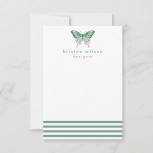 Elegant Green Stripes & Butterfly - Personalized Card