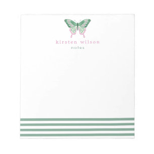 Elegant Green Stripes & Butterfly - Personalized Notepad