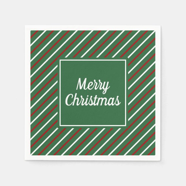 Elegant Green Stripes Christmas Napkin (Front)
