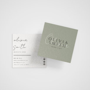 Elegant Green Stylist Boho Modern Unique Trendy Square Business Card