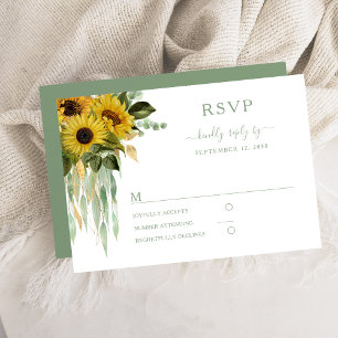 Elegant Green Sunflower Wedding RSVP Card