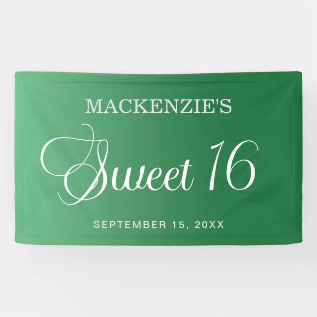 Elegant Green Sweet 16 Birthday Banner (Horizontal)
