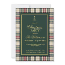 Elegant Green Tartan Gold Script Christmas Party